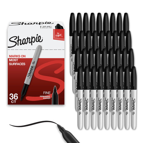 Sharpie Permanent Markers, Fine Tip, Black, Bulk Set, 36 Count - For Classroom, Office, & Home, Quick Drying, Fade Resistant, For Wood, Plastic, Paper, Metal, And More, Ideal for Drawing, Coloring